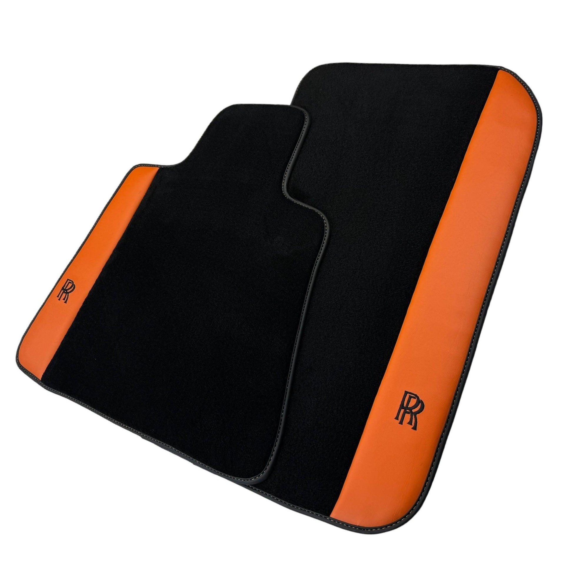 Black Floor Mats for Rolls Royce Cullinan with Orange Leather - AutoWin