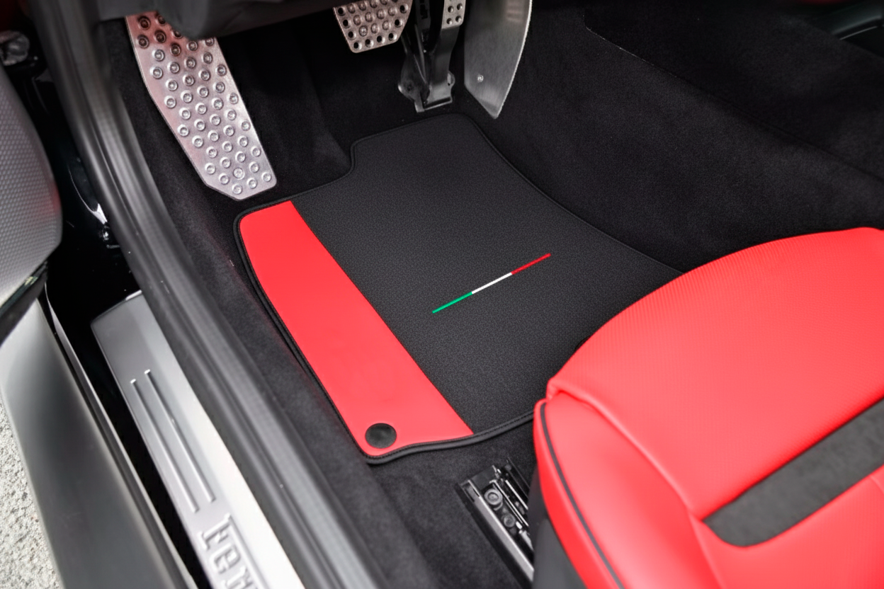 Carbon Fiber Leather Floor Mats For Ferrari Roma (2021-2024) - AutoWin.EU