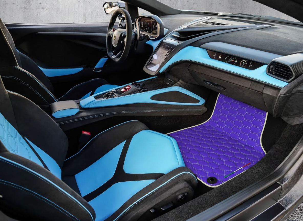 Customizable Leather Floor Mats with Hex Pattern for Lamborghini Revuelto (2024-2025) - AutoWin