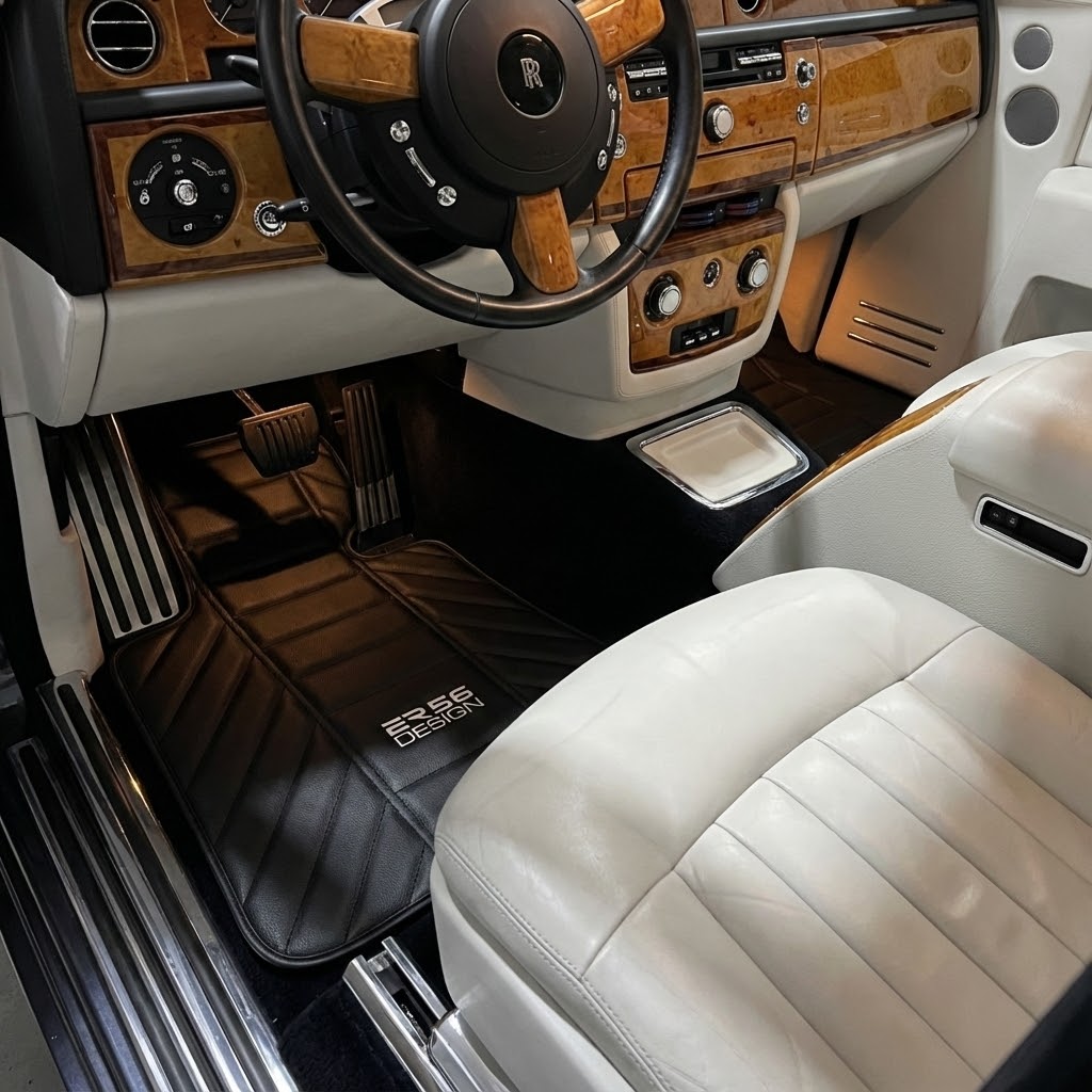 Custom Black Leather Floor Mats for Rolls-Royce Phantom VIII (2017-2024) - ER56 Design