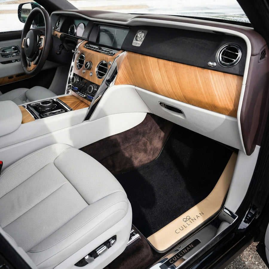 Black Floor Mats for Rolls Royce Cullinan with Beige Leather