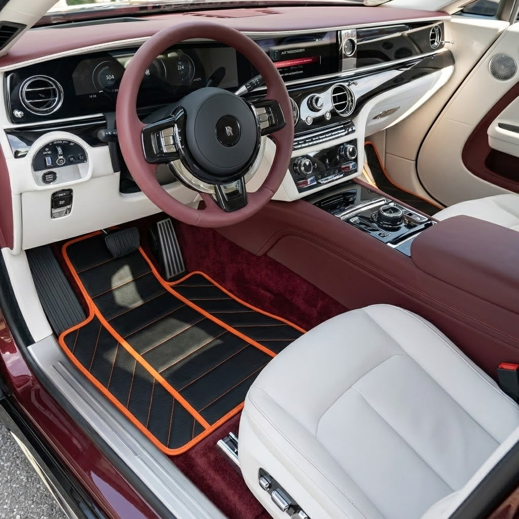 Customizable Leather Floor Mats with Divario Pattern for Rolls Royce Spectre (2023-2024) - AutoWin