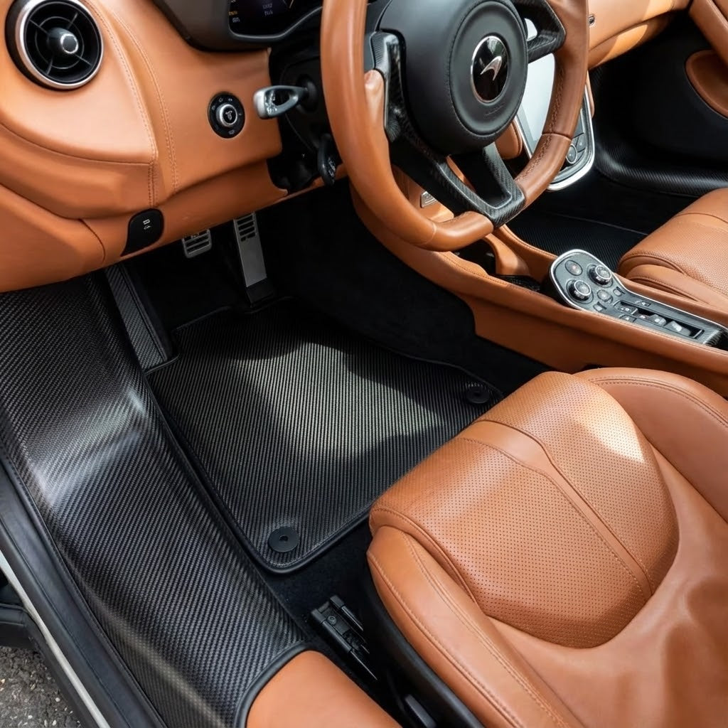 Customizable Floor Mats From Carpet With Leather for McLaren 570S (2015-2021) - AutoWin
