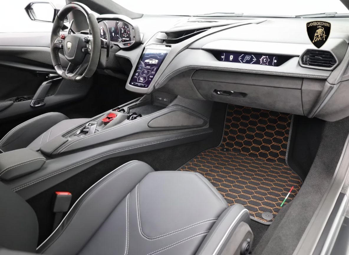 Customizable Leather Floor Mats with Hex Pattern for Lamborghini Revuelto (2024-2025) - AutoWin