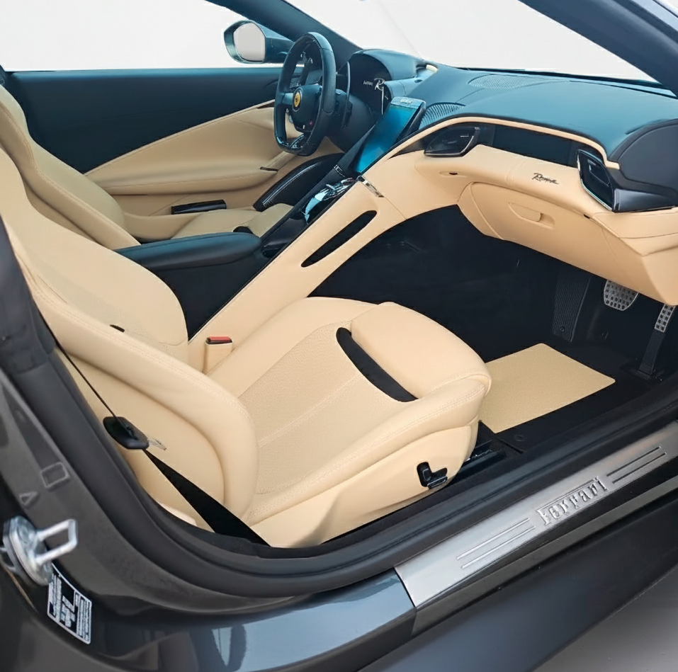 Carbon Fiber Leather Floor Mats For Ferrari Roma (2021-2024) - AutoWin.EU