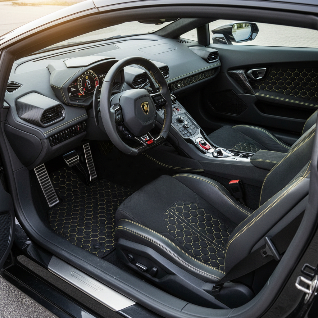 Customizable Leather Floor Mats with Triangle Pattern for Lamborghini Huracan EVO (2019-2024) - AutoWin