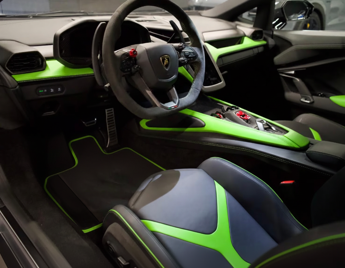 Customizable Leather Floor Mats with Hex Pattern for Lamborghini Revuelto (2024-2025) - AutoWin