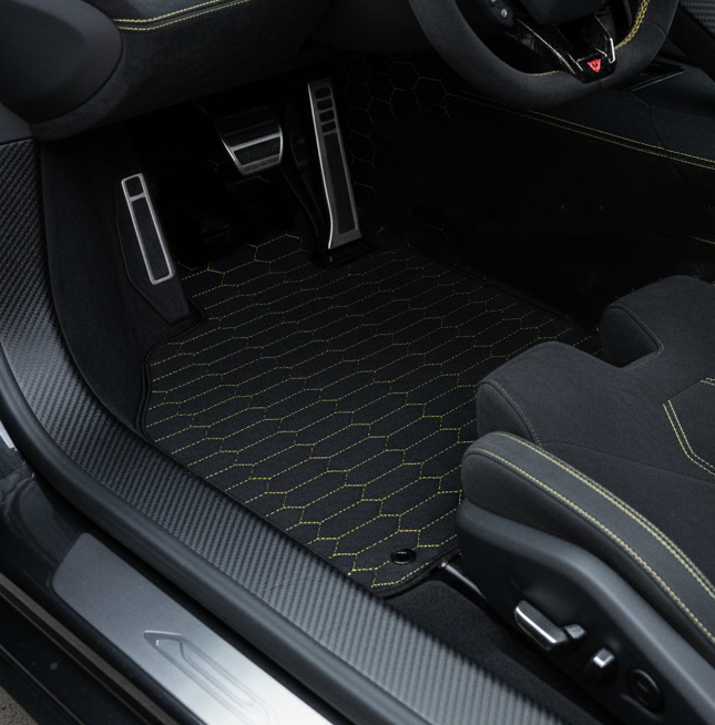 Customizable Leather Floor Mats with Hex Pattern for Lamborghini Sian (2020-2022) - AutoWin