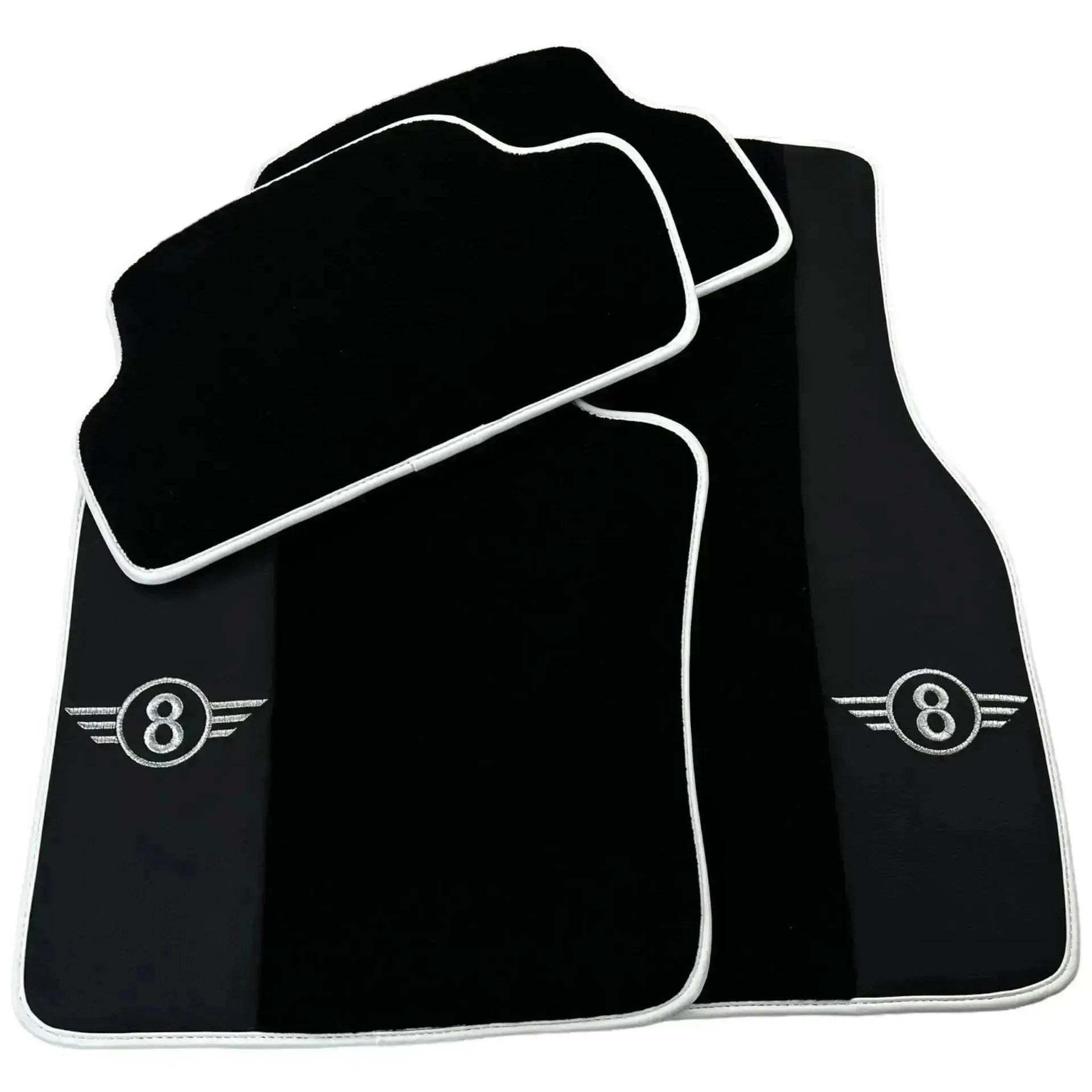 Black Floor Mats for Mini Cooper / One Electric (2020-2023) with Leather | White Trim - AutoWin