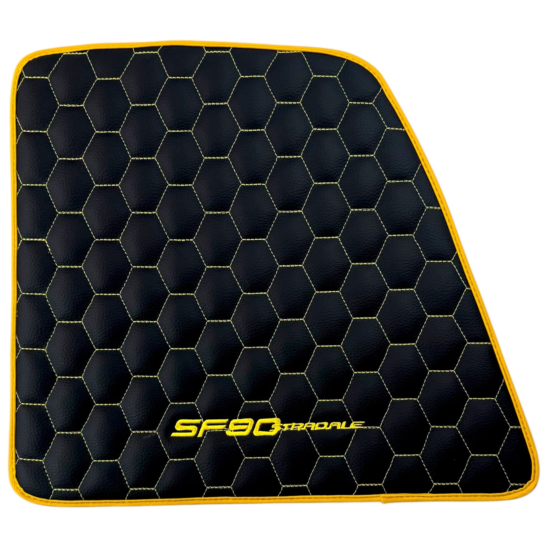 Black Leather Floor Mats for Ferrari SF90 Stradale (2019-2024) with Symmetrical Hex Pattern