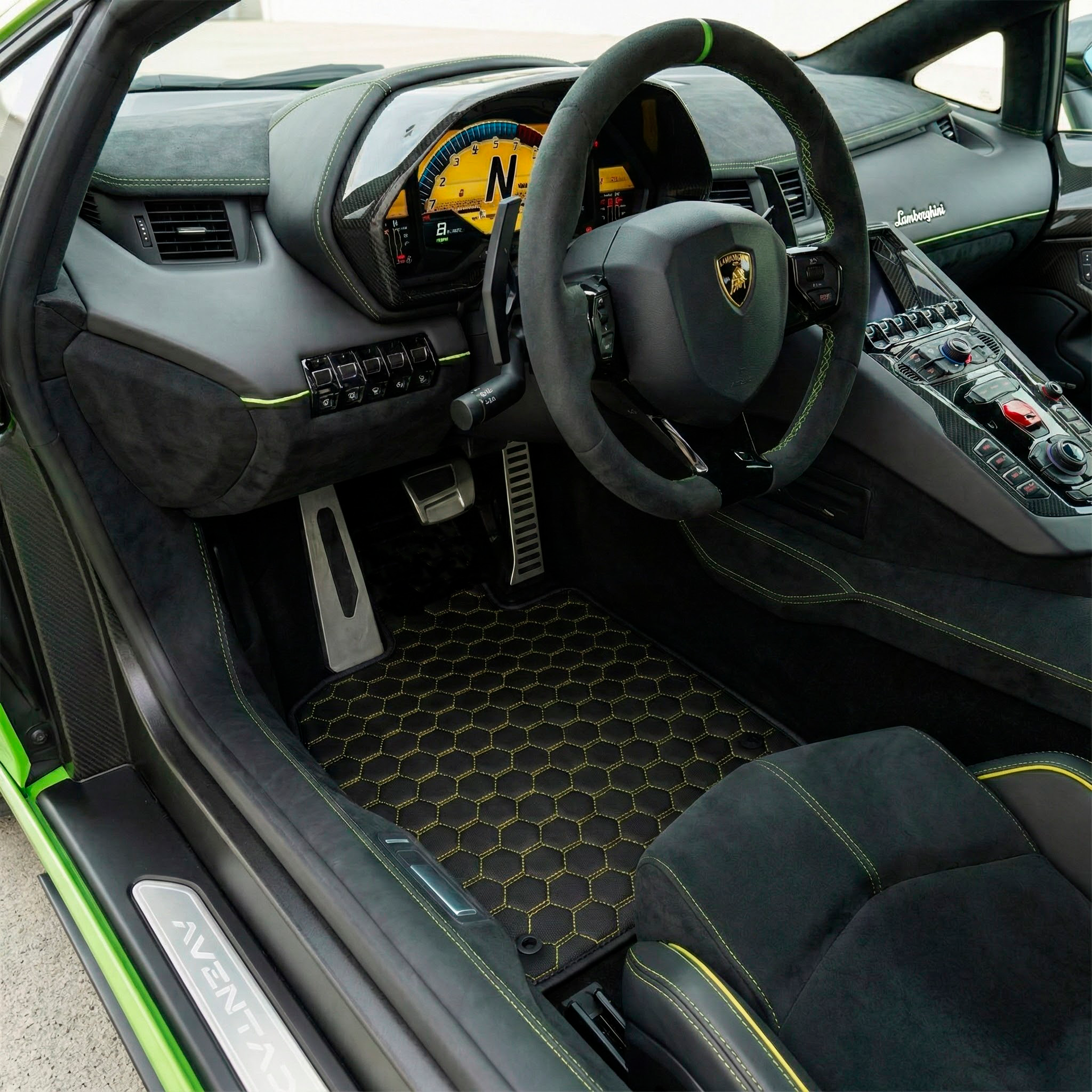 Customizable Leather Floor Mats with Divario Pattern for Lamborghini Aventador SV (2012-2022) - AutoWin