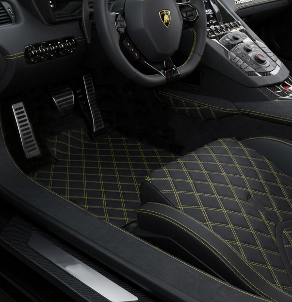 Customizable Leather Floor Mats with Symmetrical Hex Pattern for Lamborghini Aventador SV (2012-2022) - AutoWin