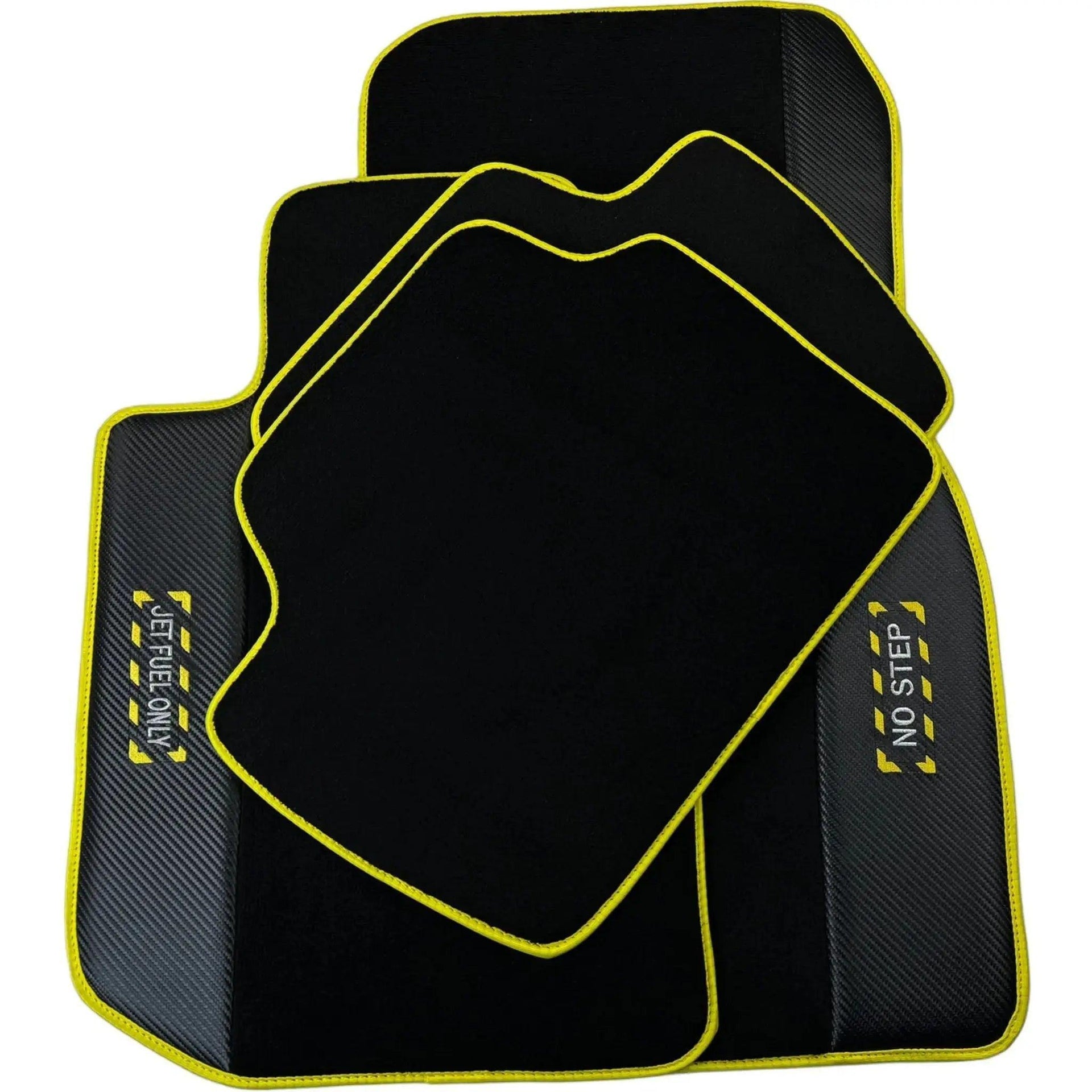 Black Floor Mats For BMW 7 Series F01 | Fighter Jet Edition | Yellow Trim AutoWin Brand - AutoWin
