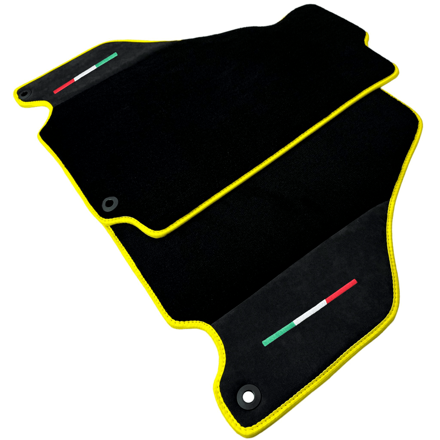 Black Floor Mats for Ferrari 360 Spider with Alcantara Leather | Yellow Trim - AutoWin