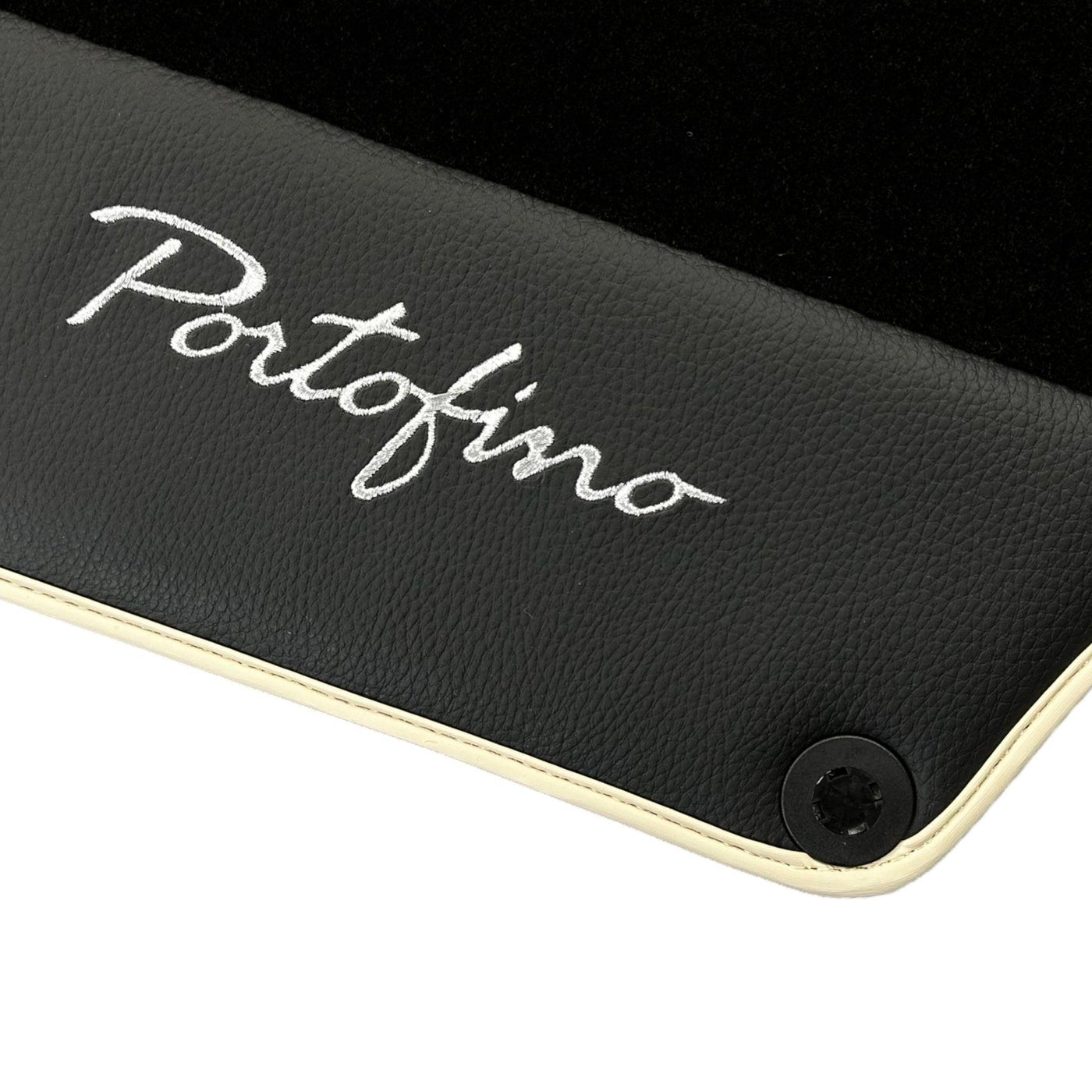 Black Floor Mats For Ferrari Portofino (2018-2023) With Leather and Beige Trim - AutoWin