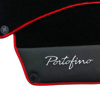 Black Floor Mats For Ferrari Portofino (2018-2023) With Leather and Red Trim - AutoWin
