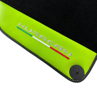 Black Floor Mats for Lamborghini Huracan 2014-2023 With Green Leather - AutoWin