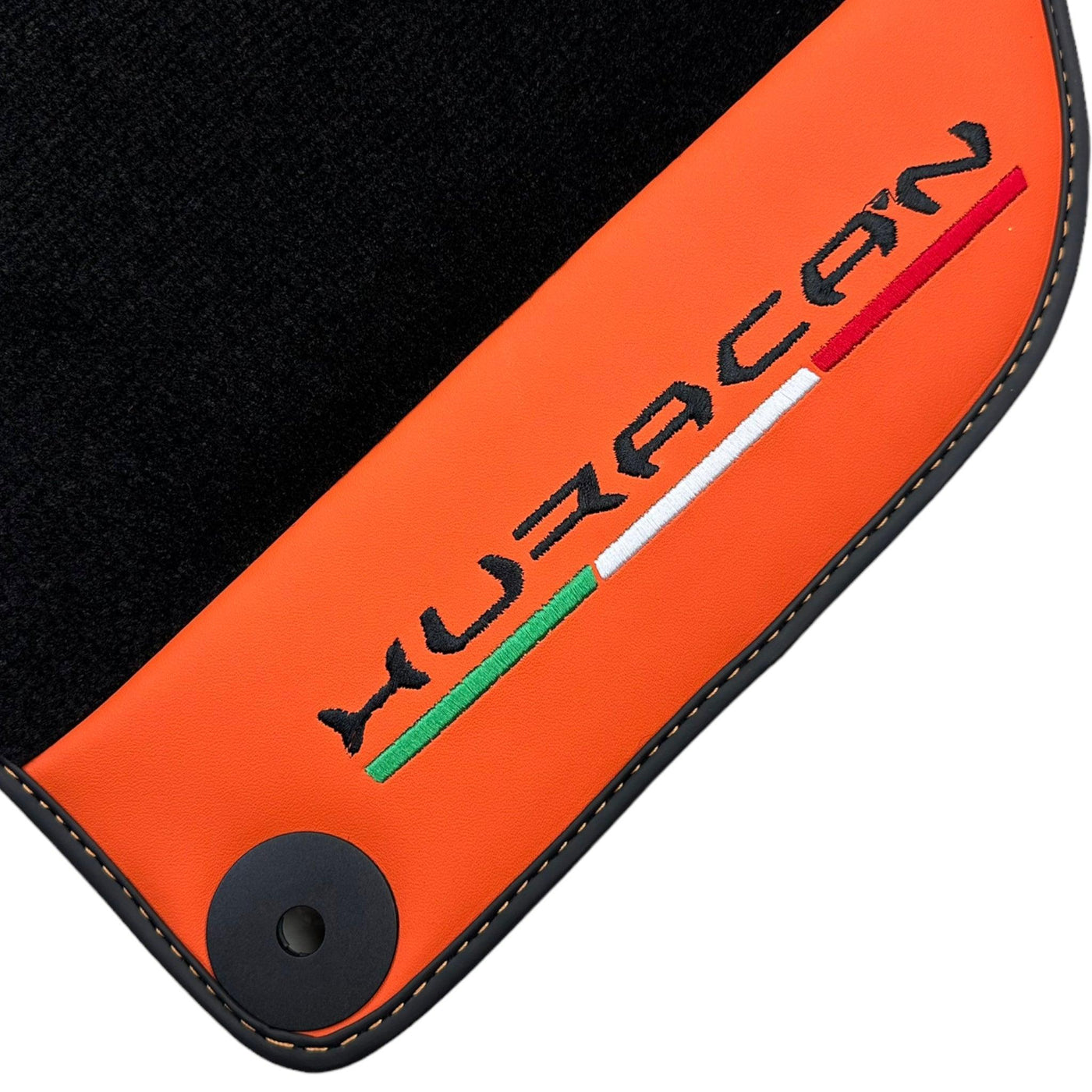 Black Floor Mats for Lamborghini Huracan With Orange (Arancia Mira) Nappa Leather - AutoWin