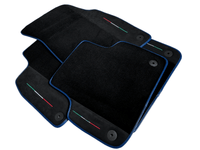 Black Floor Mats For Lamborghini Urus With Alcantara Leather Dark Blue Trim - AutoWin