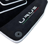 Black Floor Mats For Lamborghini Urus With Alcantara Leather White Trim - AutoWin