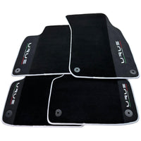 Black Floor Mats For Lamborghini Urus With Alcantara Leather White Trim - AutoWin