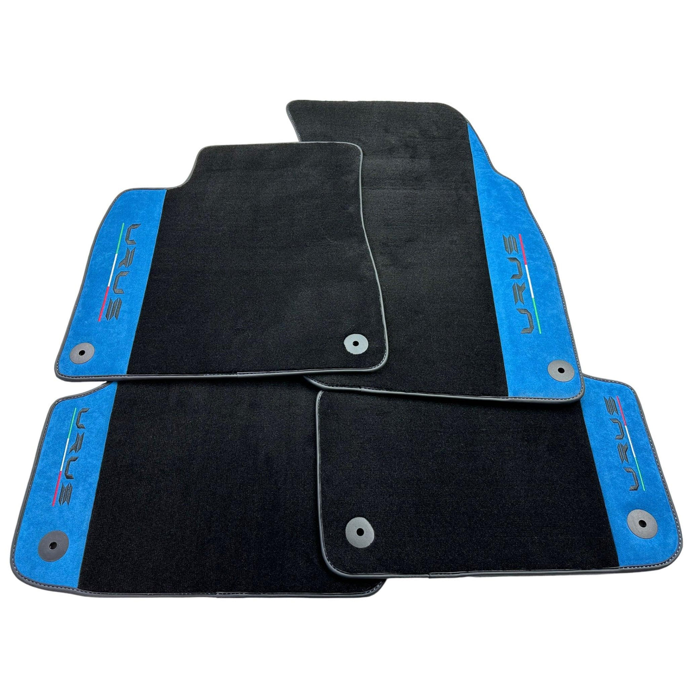 Black Floor Mats For Lamborghini Urus With Blue Alcantara Leather - AutoWin