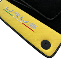 Black Floor Mats for Lamborghini Urus With Yellow Leather - AutoWin