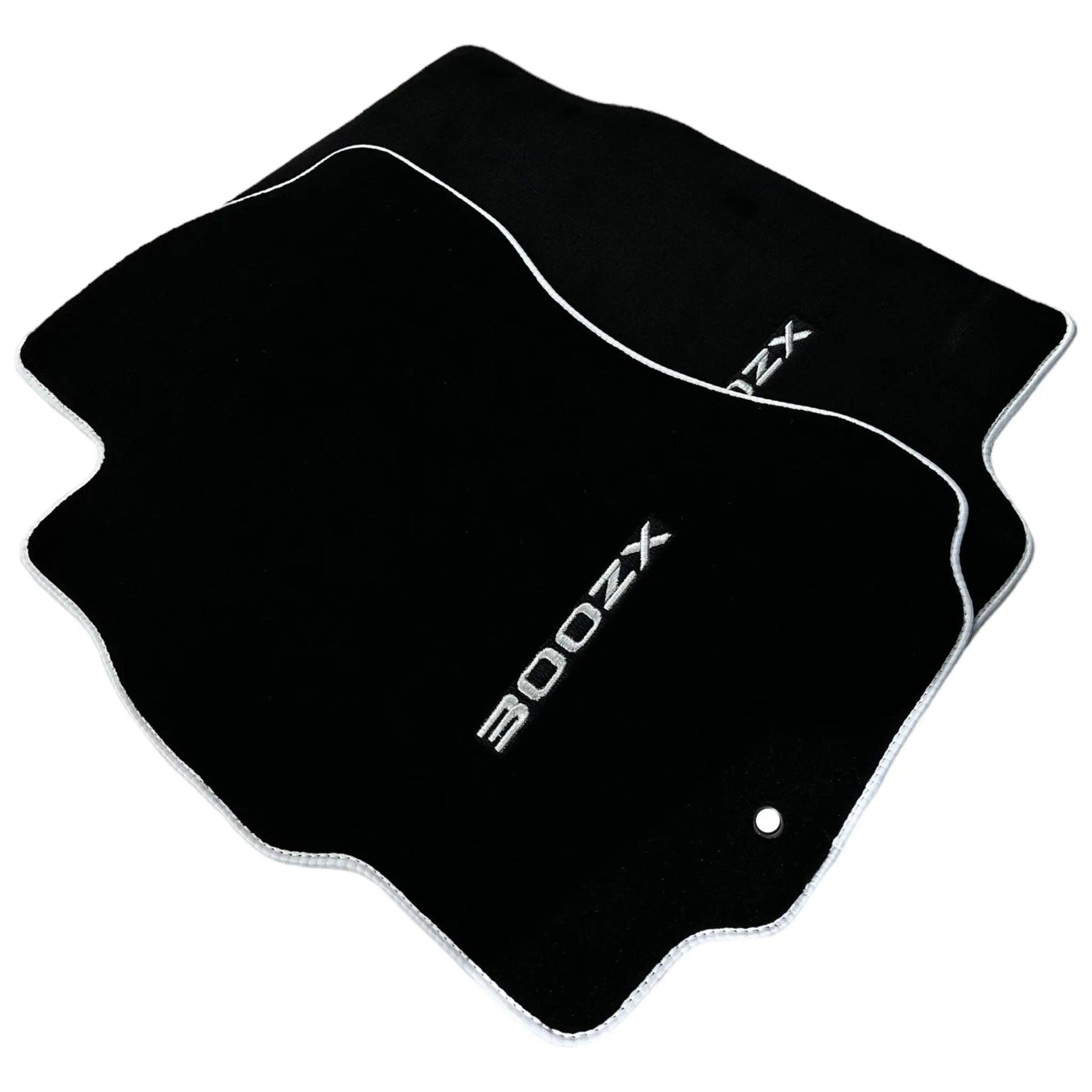 Black Floor Mats For Nissan 300ZX (1990-2000) with White Trim - AutoWin
