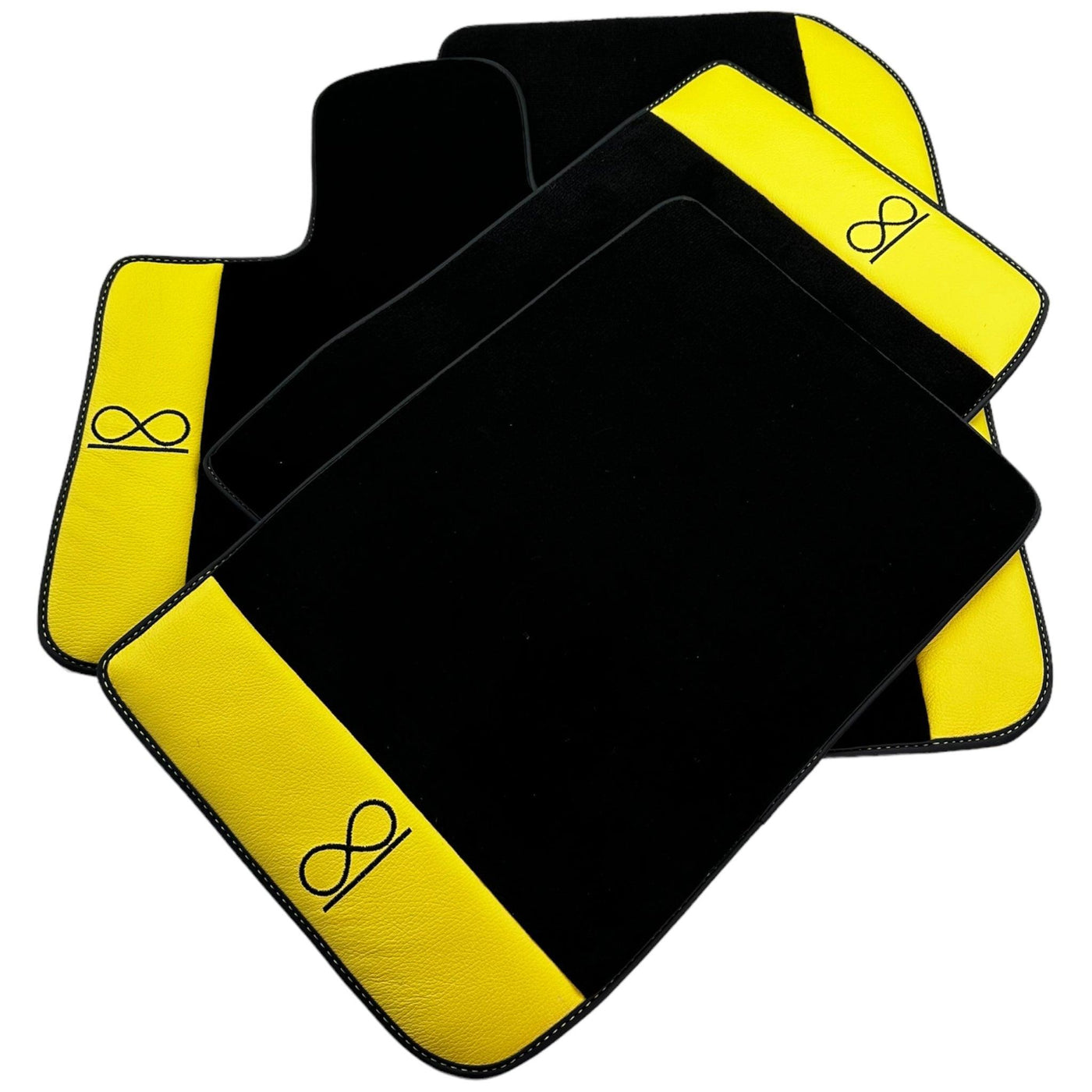 Black Floor Mats For Rolls Royce Black Badge Cullinan Yellow Leather - AutoWin