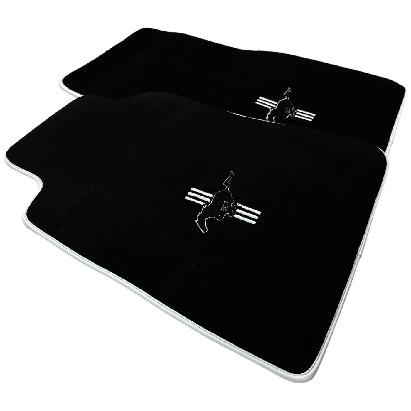 Black Floor Mats with White Trim For Ford Mustang V (2004-2010) With Pony - AutoWin