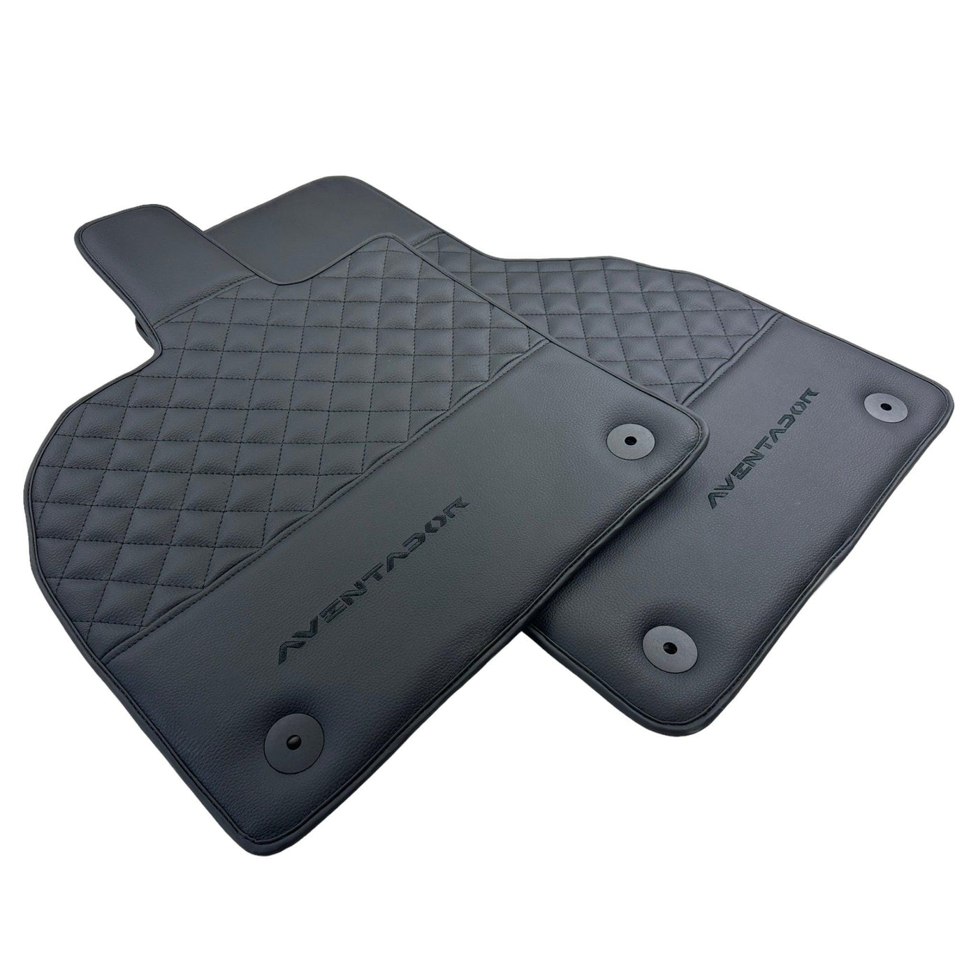 Black Leather Floor Mats for Lamborghini Aventador | Black Stitching - AutoWin