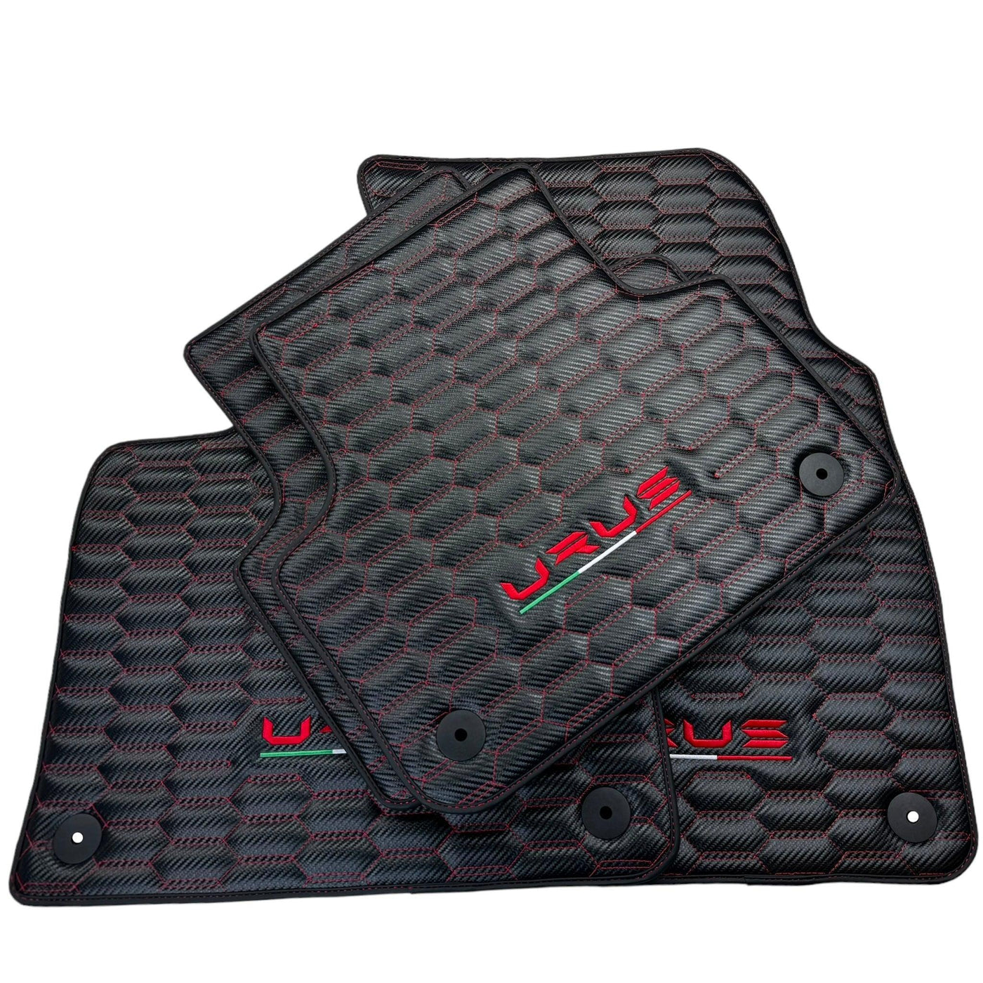 Carbon Fiber Floor Mats for Lamborghini Urus with Red Stitching - AutoWin
