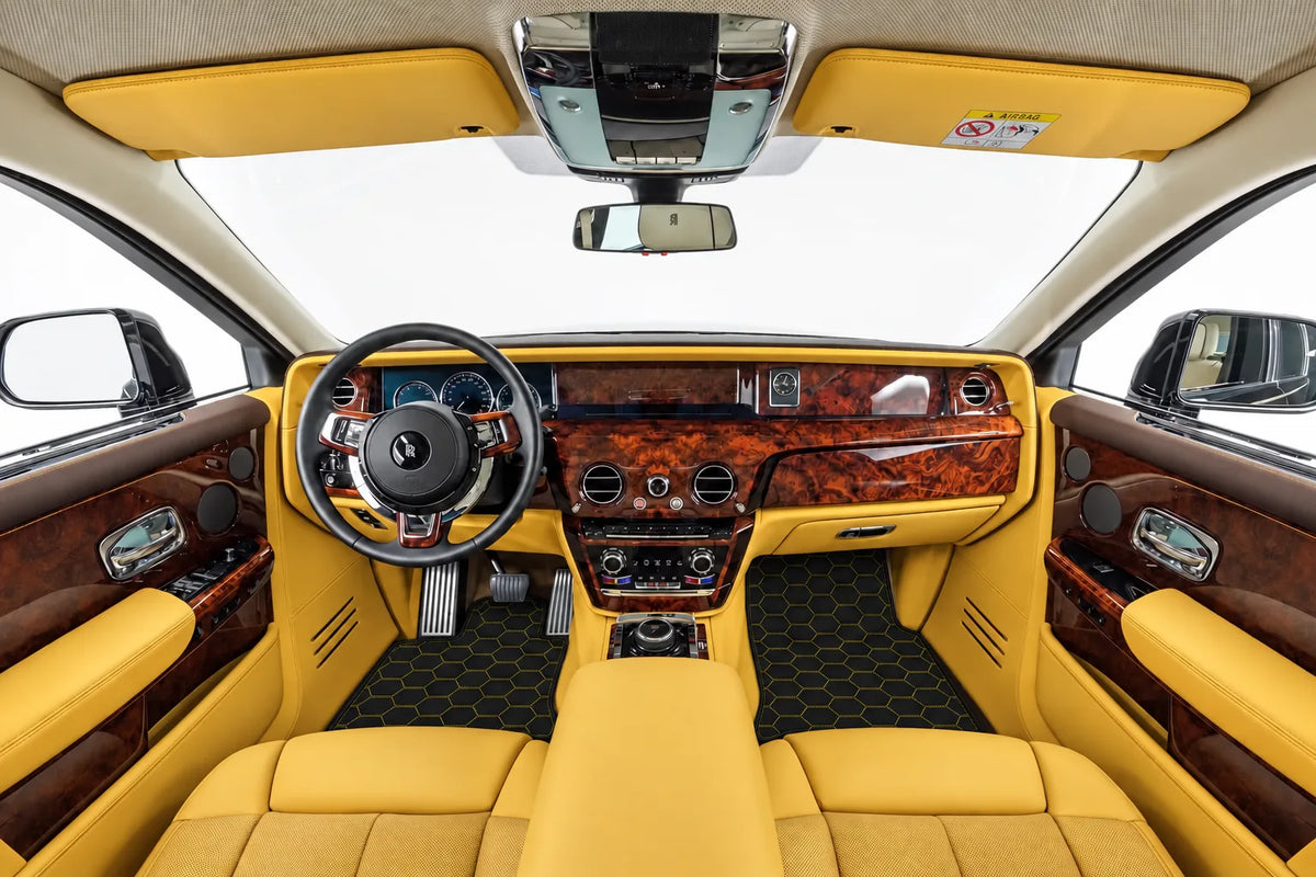 Customizable Leather Floor Mats with Hexagon Hex Pattern for Rolls Royce Phantom VIII (2017-2024) inside the vehicle