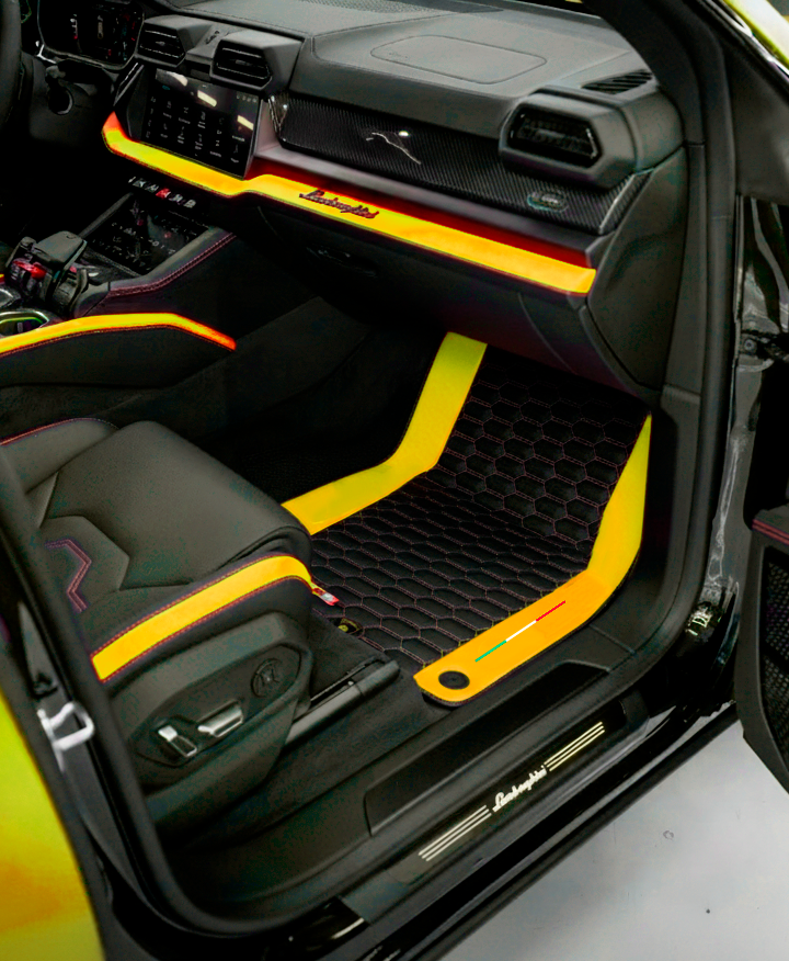 Black Floor Mats for Lamborghini Urus with Yellow Leather