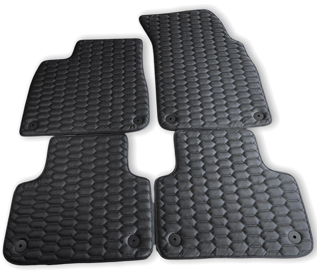 Customizable Black Stitched Leather Floor Mats for Audi A5 - F57 Convertible (2017-2020) - AutoWin