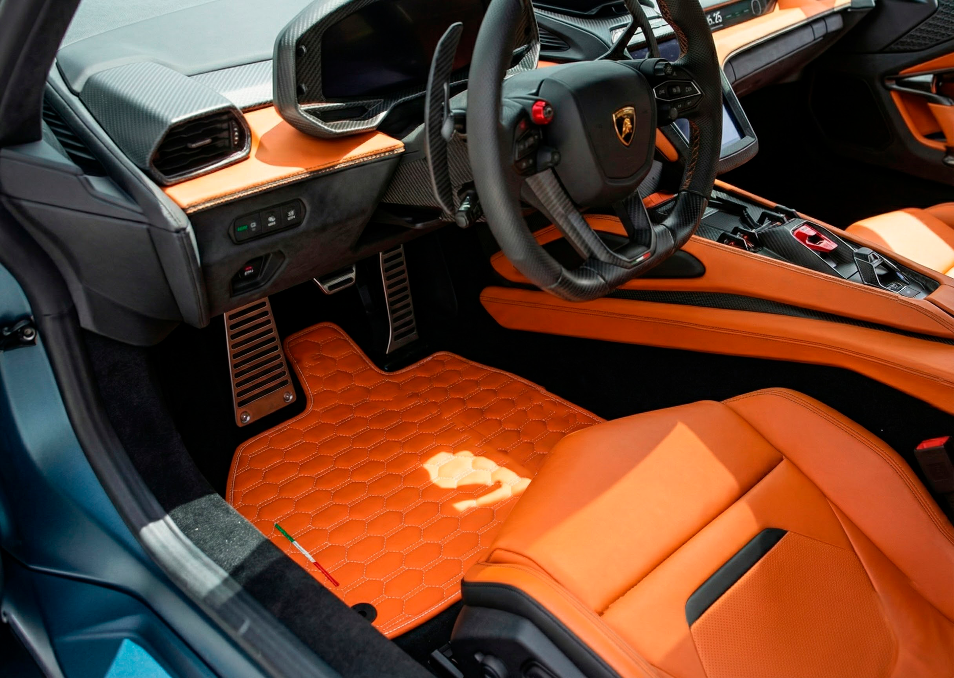 Orange Leather Floor Mats for Lamborghini Temerario (2025-2026) - AutoWin