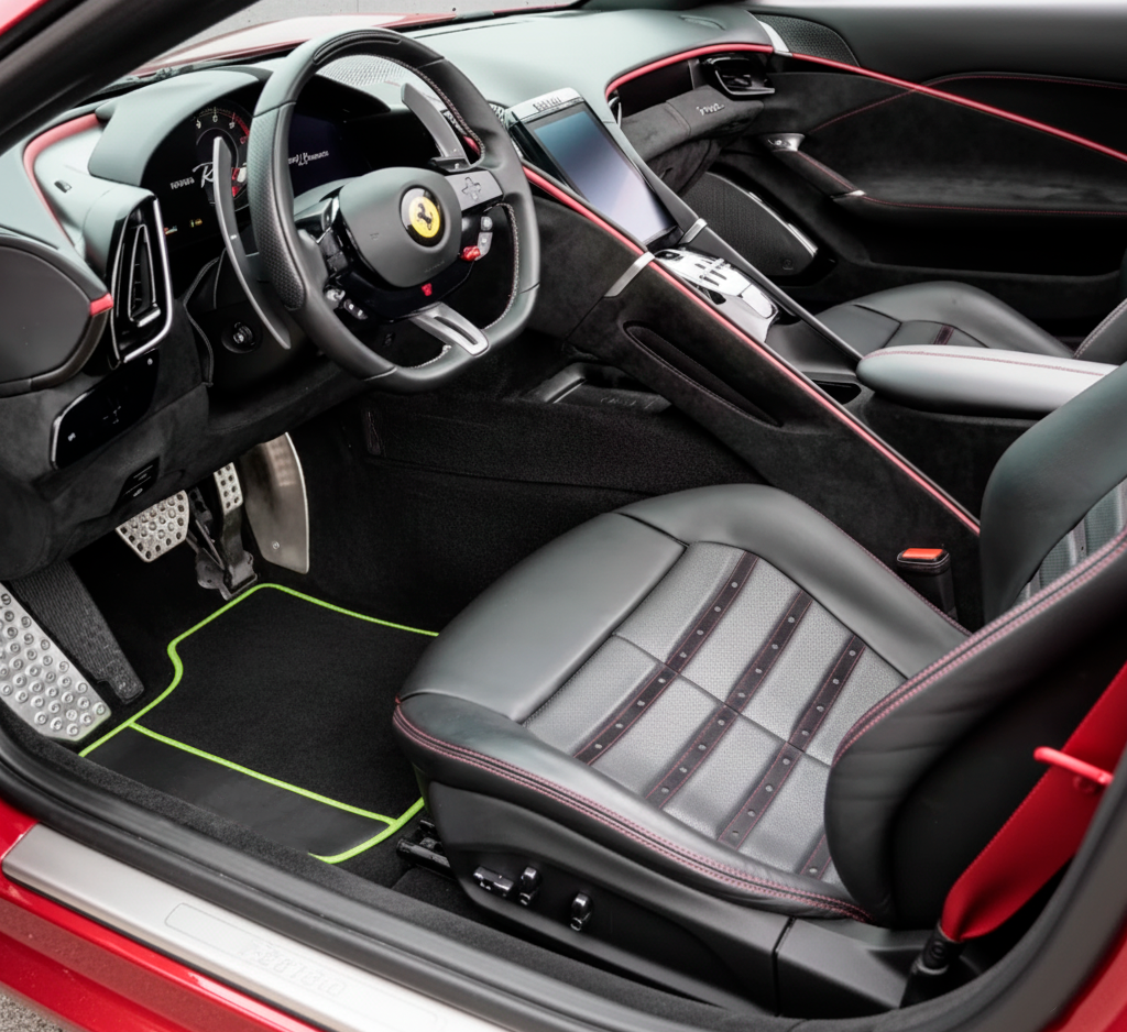 Carbon Fiber Leather Floor Mats For Ferrari Roma (2021-2024) - AutoWin.EU