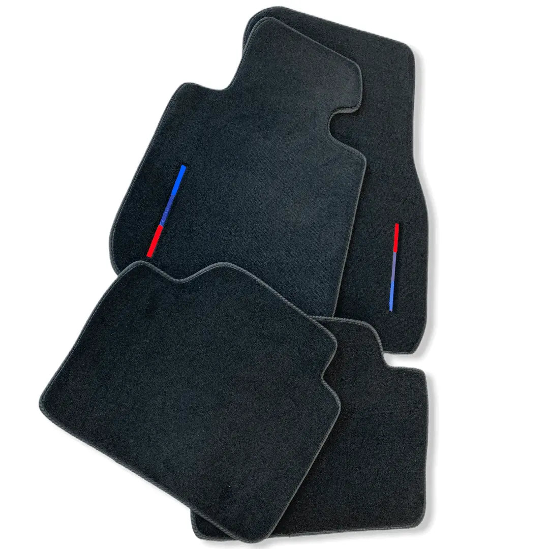 Black Floor Mats For BMW 5 Series E39 With Color Stripes Tailored Set Perfect Fit - AutoWin