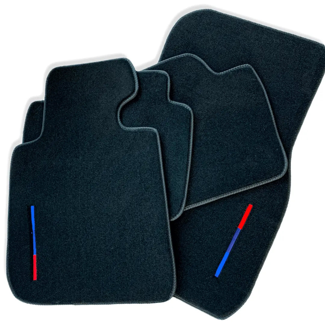 Black Floor Mats For BMW M4 Series F82 With Color Stripes Tailored Set Perfect Fit - AutoWin