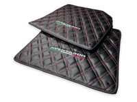 Floor Mats for Lamborghini Aventador Carbon Fiber Leather Red Stitching - AutoWin