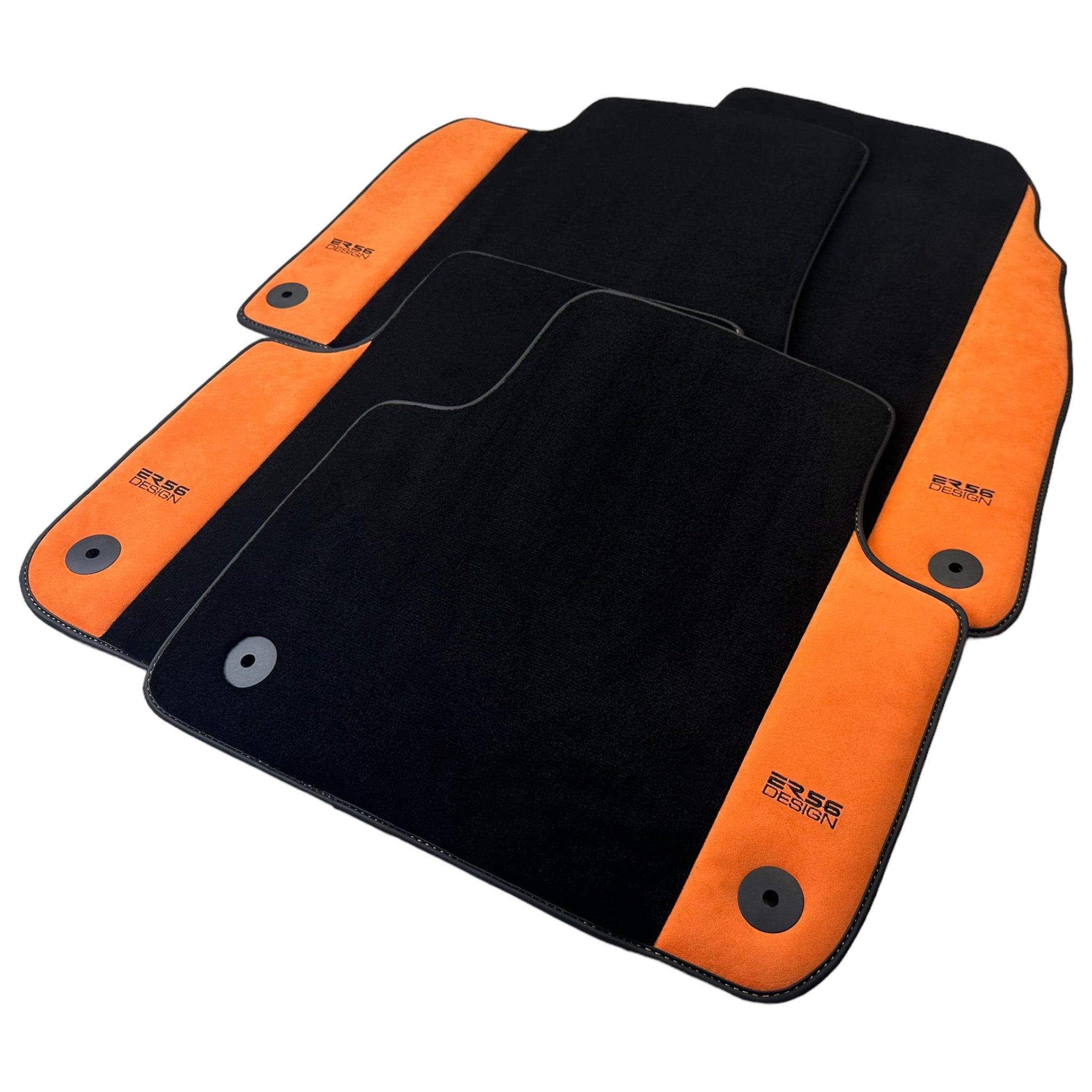 Black Floor Mats for Audi A1 - 5-door Hatchback (2019-2024) With Orange Alcantara | ER56 Design - AutoWin