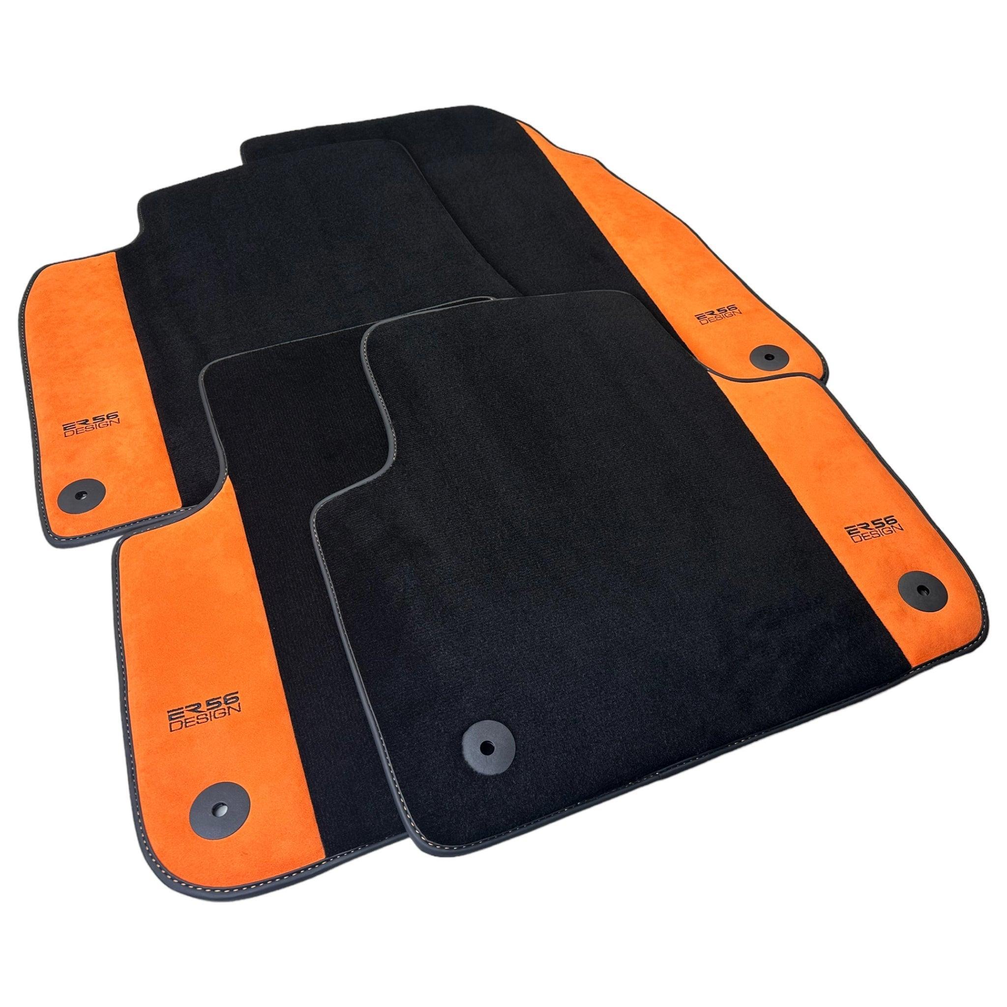 Black Floor Mats for Audi A1 - 5-door Hatchback (2019-2024) With Orange Alcantara | ER56 Design - AutoWin
