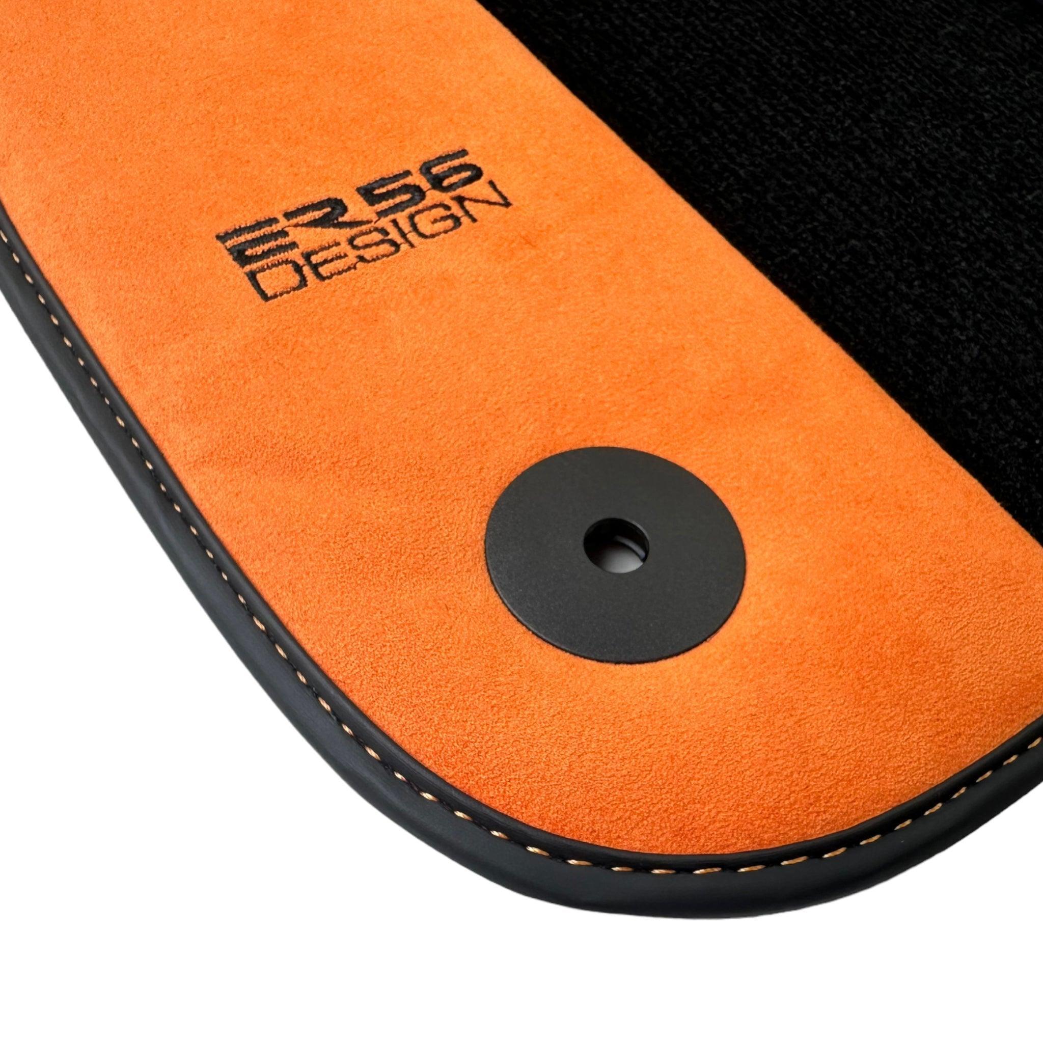 Black Floor Mats for Audi A1 - 5-door Hatchback (2019-2024) With Orange Alcantara | ER56 Design - AutoWin