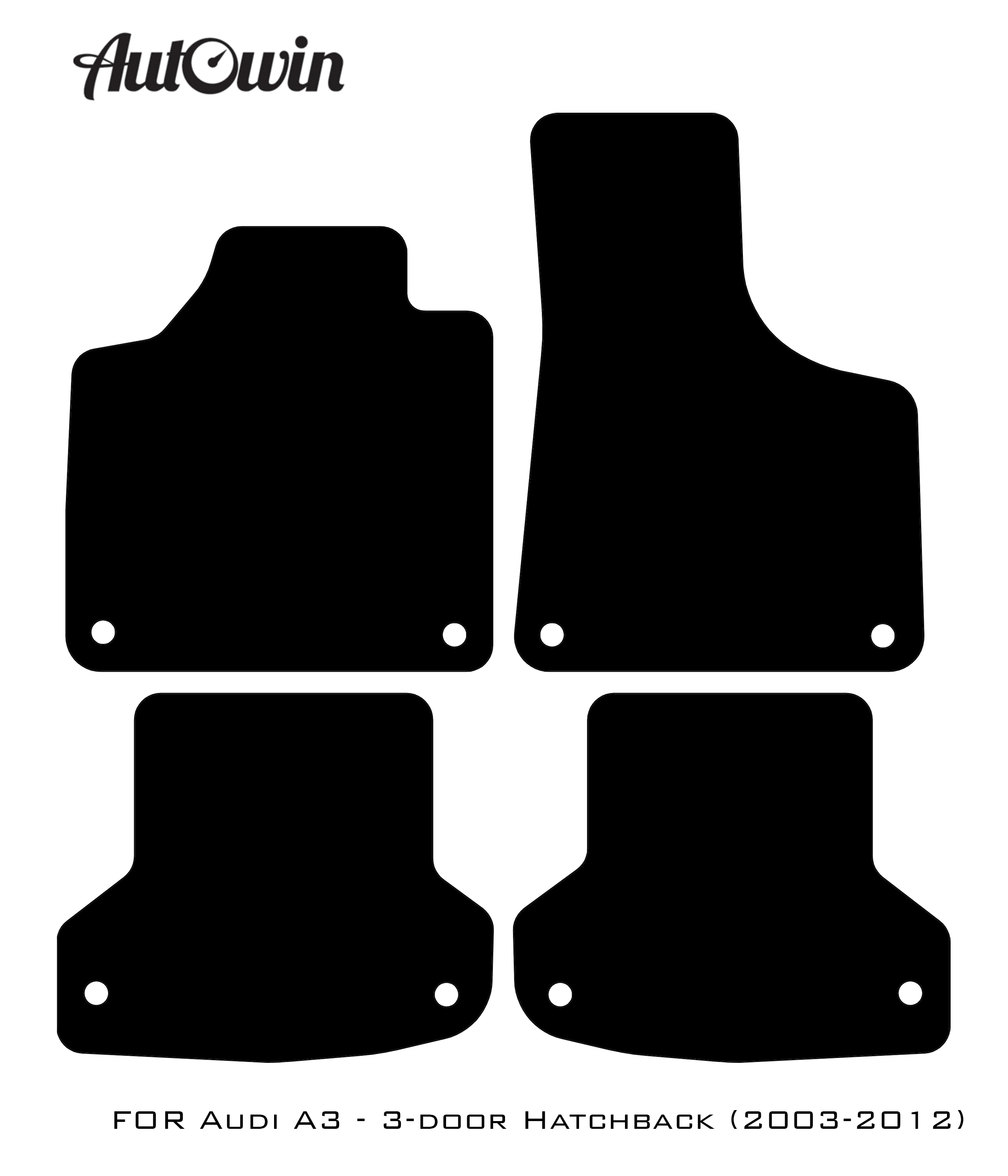 Black Floor Mats for Audi A3 - 3-door Hatchback (2003-2012) With Orange Alcantara | ER56 Design - AutoWin