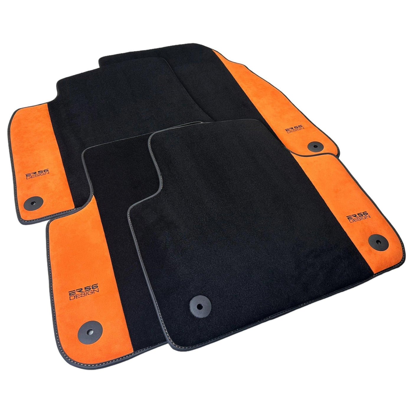 Black Floor Mats for Audi A5 - F57 Convertible (2020-2023) With Orange Alcantara | ER56 Design - AutoWin