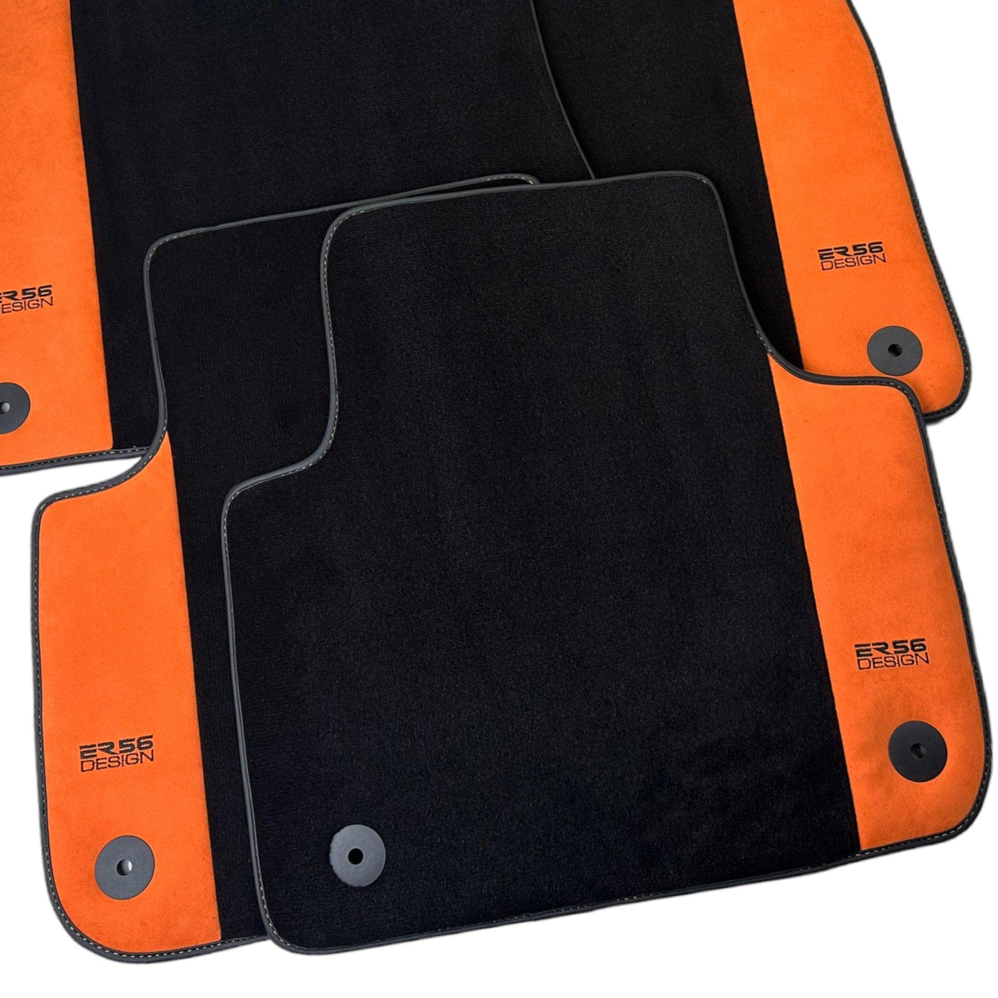 Black Floor Mats for Audi A6 - C5 Sedan Facelift (2002-2004) With Orange Alcantara | ER56 Design - AutoWin