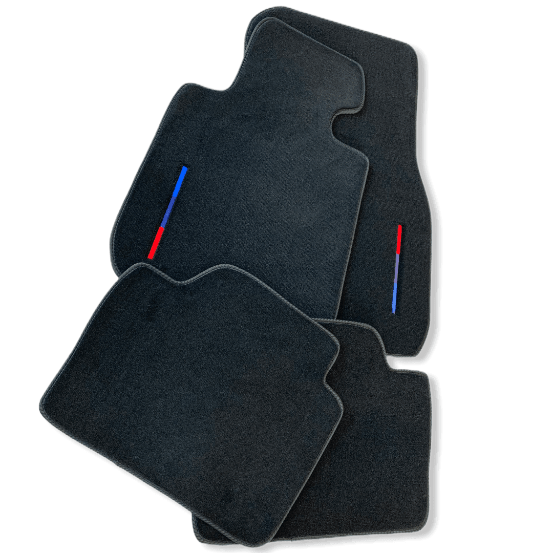 Black Floor Mats For BMW 4 Series F33 With Color Stripes Tailored Set Perfect Fit - AutoWin