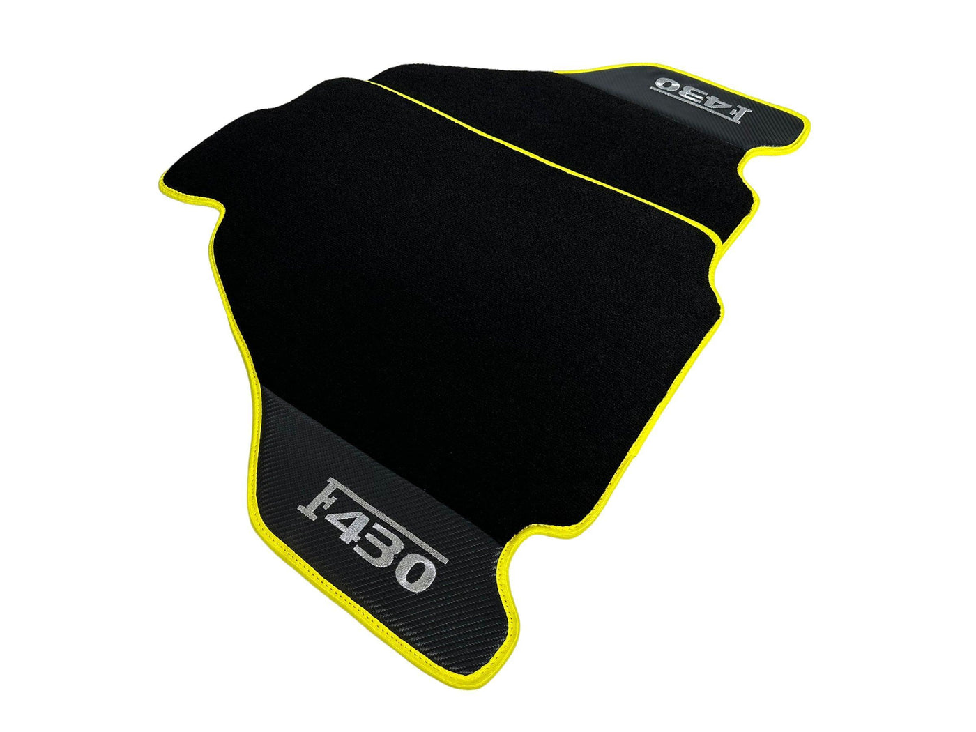 Black Floor Mats For Ferrari F430 2004-2009 With Carbon Fiber Leather Yellow Trim - AutoWin