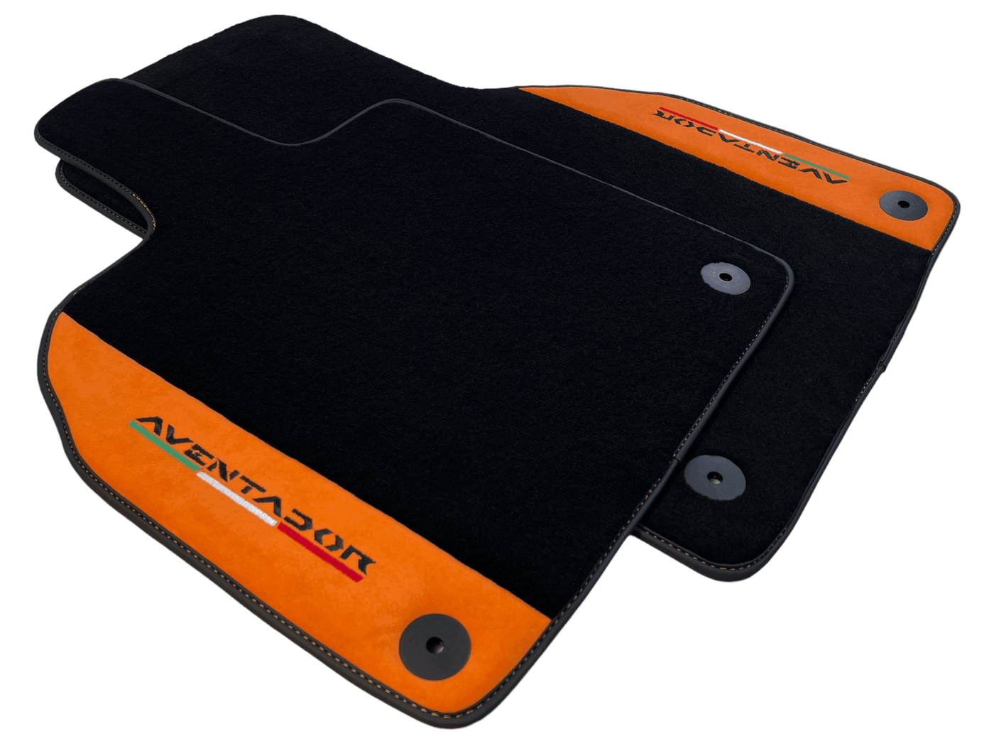 Black Floor Mats for Lamborghini Aventador With Orange Alcantara Leather - AutoWin