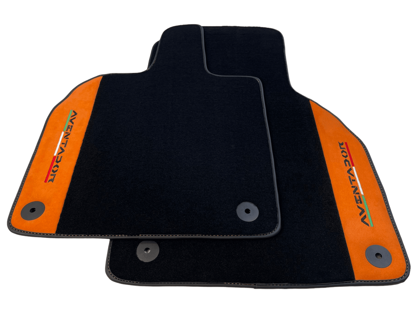Black Floor Mats for Lamborghini Aventador With Orange Alcantara Leather - AutoWin